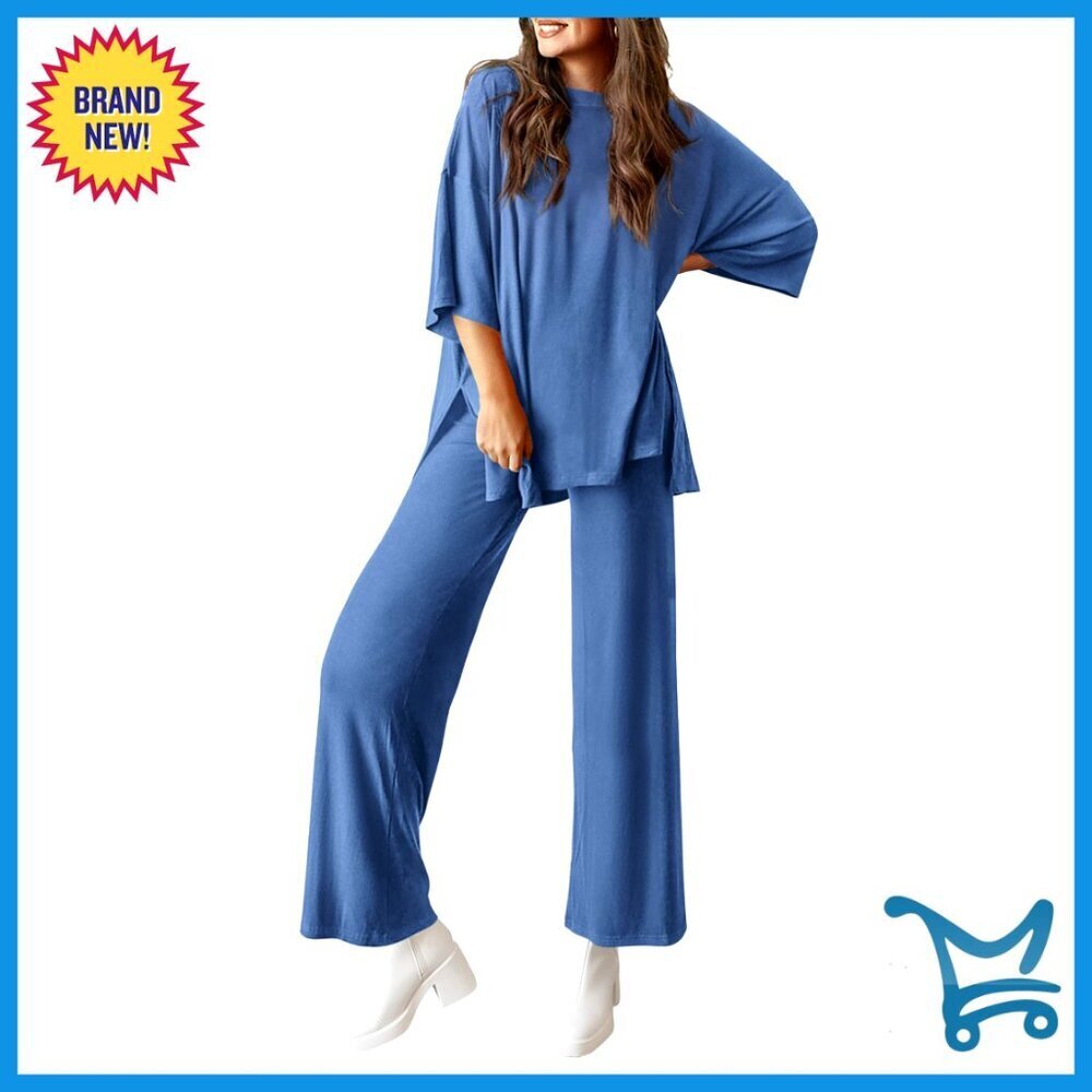 Soft Knit Lounge Set with Pockets, Wide Leg Pants & Crewneck Top